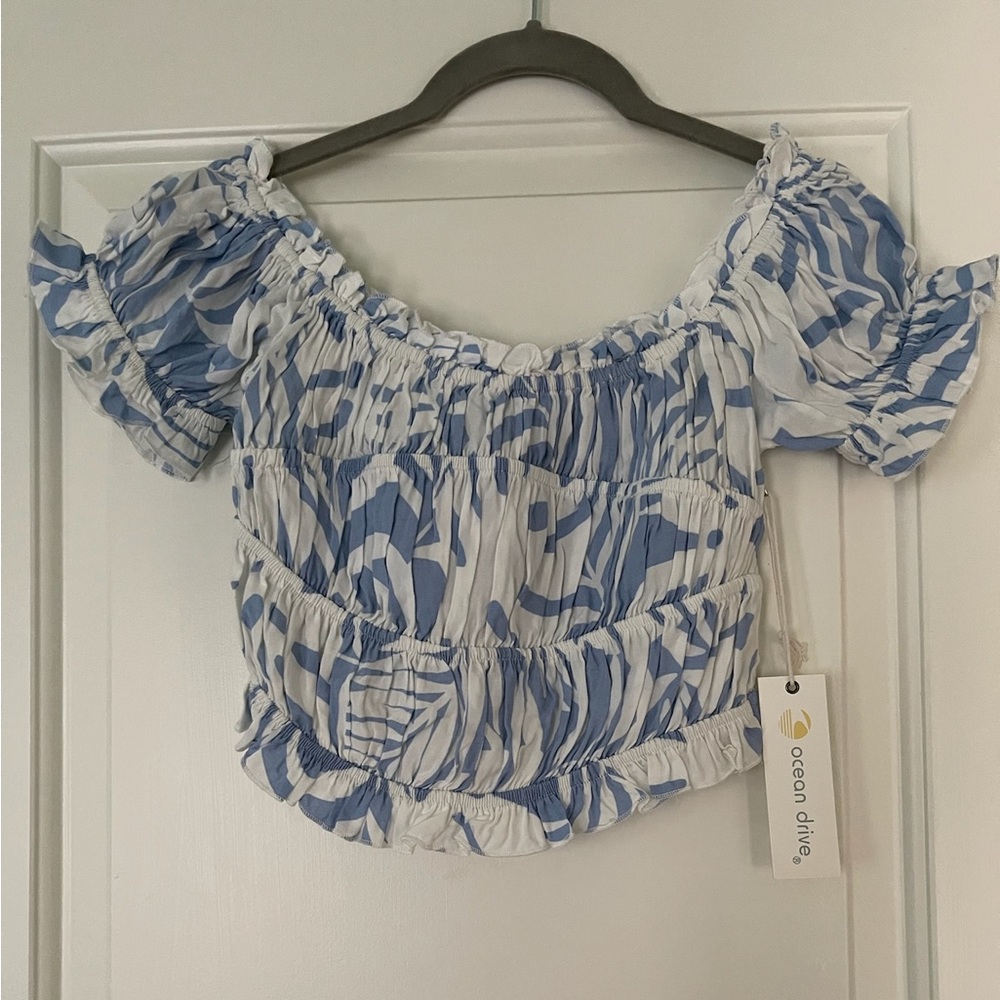 Ocean Drive Blue and White Patterned Blouse